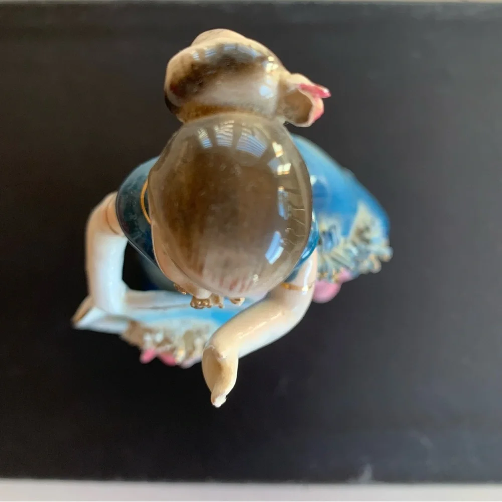 Vintage Porcelain Southern Bell Figurine, Blue & Pink Dress Flowers Matching Hat